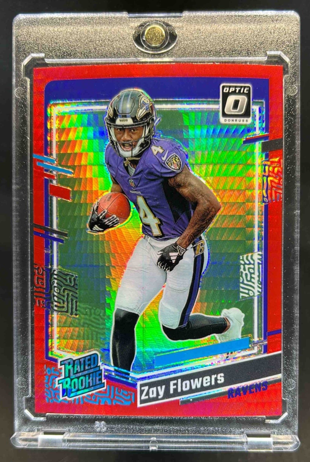 2023 Donruss Optic Zay Flowers Red Hyper Prizm Rated Rookie #210 Ravens