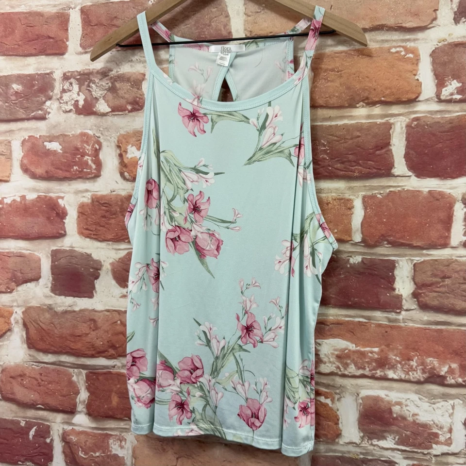 Camisa sin mangas Flora Nikrooz Top para mujer XL azul claro floral elástica camisola Foto 3 de 4