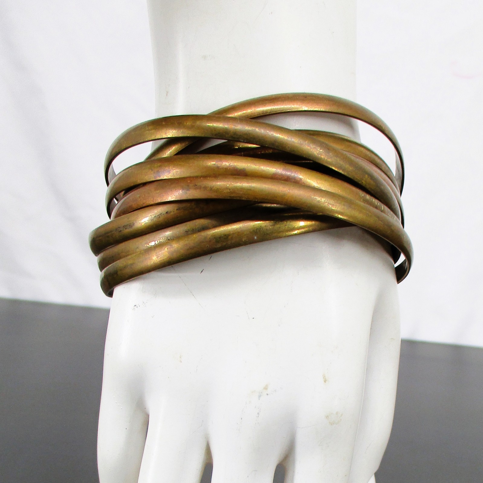 Vintage Brass Interlocking Rolling Bangle Bracele… - image 1
