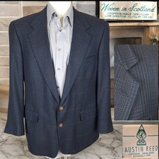 Austin Reed Sport Coat Mens 42S Woven in Scotland Blue Tartan Plaid