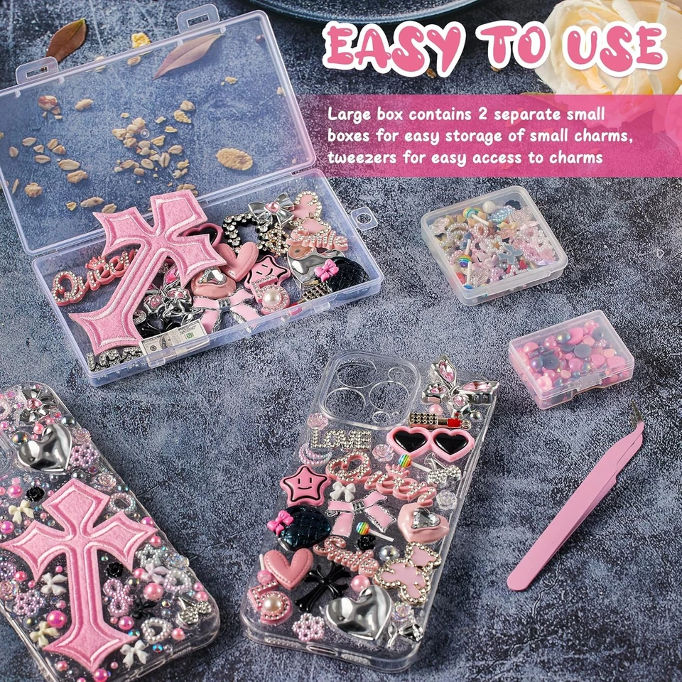 Trödel Handy Hülle Charms Kit mit großen Charms Schleife Perle Flatback Harz Zum Selbermachen Handwerk - Bild 4 von 4