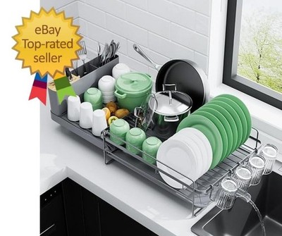 Kitsure Extendable Dish Drying Rack, Large 18.2-25.7 x 12.9 x 7.2, Gray