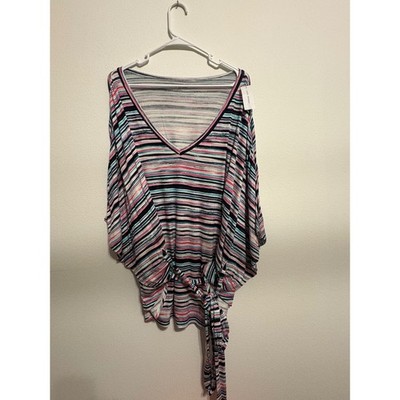 Lane Bryant Womens Multi Color Striped V-Neck Tie Waist Dolman Top 22/24 NWT