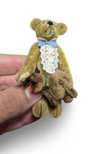 Hermann Mohair 3" TEDDY Miniature Germany Teddy Bear Jointed With Reindeer Plush