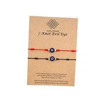  Upgraded 7 Knots Evil Eye Bracelet with Message Card Adjustable Lucky Black