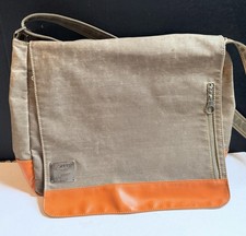 ESPRIT Canvas PVC Messenger Bag 90s Y2K Khaki Tan Orange Logo 13in Vintage Rare