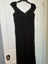 Lauren Ralph Lauren Evening Black Gown Size 8 Beaded Ruched Flowy Stunning EUC