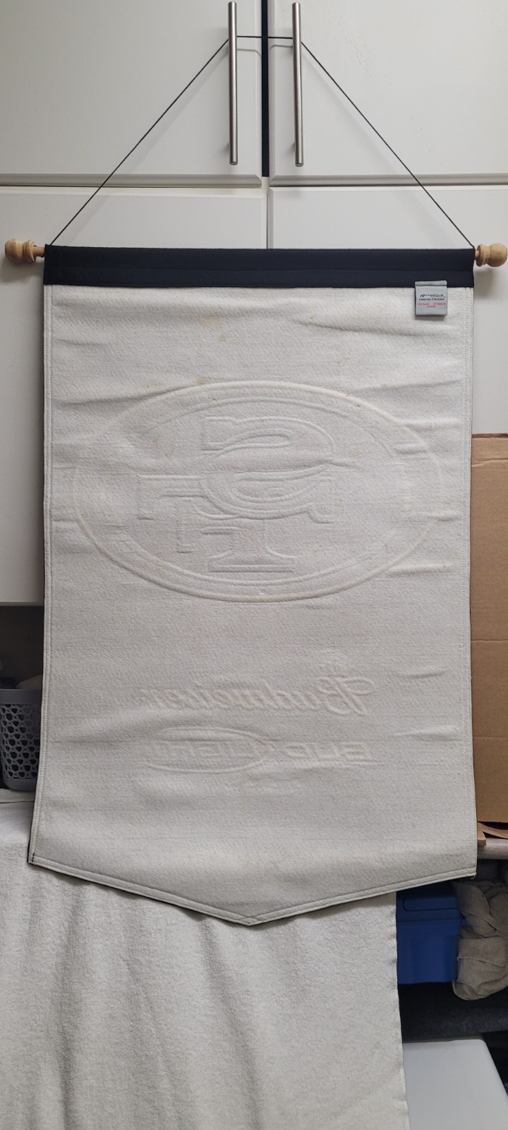 SF 49ers Embroidered Wool Bud/ Bud Light Beer  24X38 Pendant w/ Dowel Hanger