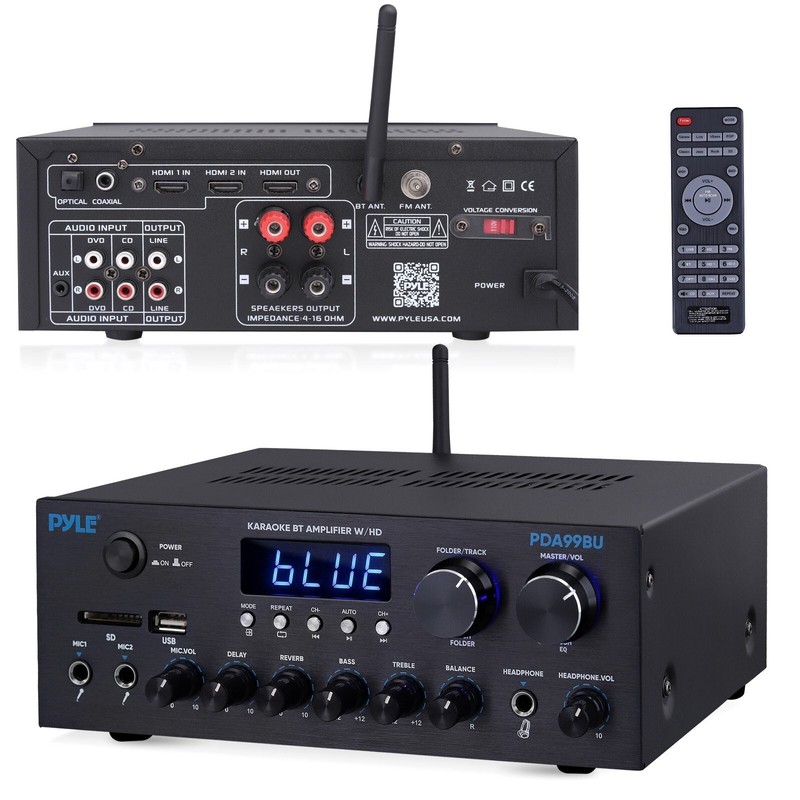 Pyle 300Watt Multi-Channel Power Amplifier w/Bluetooth, HDMI Inputs/Outputs