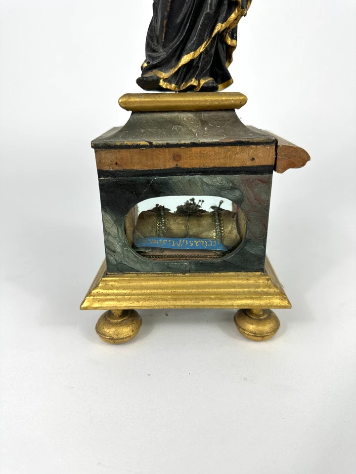 Antike Heiligenfigur Antonius von Padua Barock Reliquie Reliquiar Geschnitzt - Bild 3 von 4