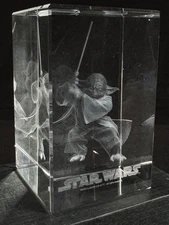 3D Star Wars YODA Clarisso lazer engraved etched crystal 2005 Lucas Films