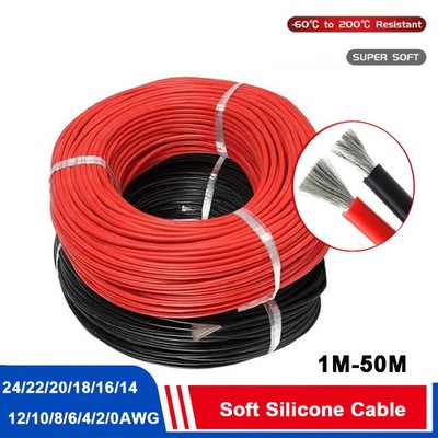 Superweiches Silikon Rot Schwarz Draht 12 14 16 18 20 22 24 AWG Hitzebeständig Auto B