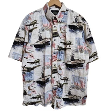 Redhead Trading Company Shirt Patriotic Military Print Short Sleeve 100% Cotton