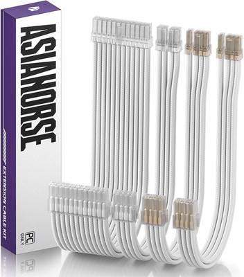 AsiaHorse 18AWG PSU Cable Extension Sleeved Custom Mod GPU PC Audio Video... 