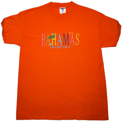 VTG Y2K Freeport Bahamas T-Shirt Lrg Orange Embroidered Sea Life USA Made Cotton