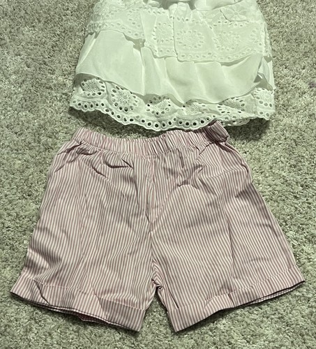 Top con volant e occhielli bianchi e camicie a righe rosa e bianche vestito bambina 2-3t - Foto 3 di 9