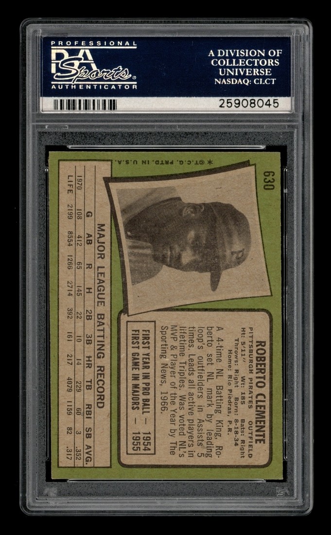 1971 Topps Set-Break #630 Roberto Clemente PSA 6.5 EX-MT+ view 2