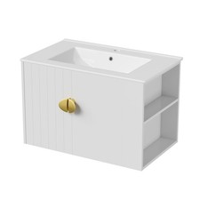 30" Floating Wall Mounted Bathroom Vanity Cabinet with Ceramic Sink and 2 Doors