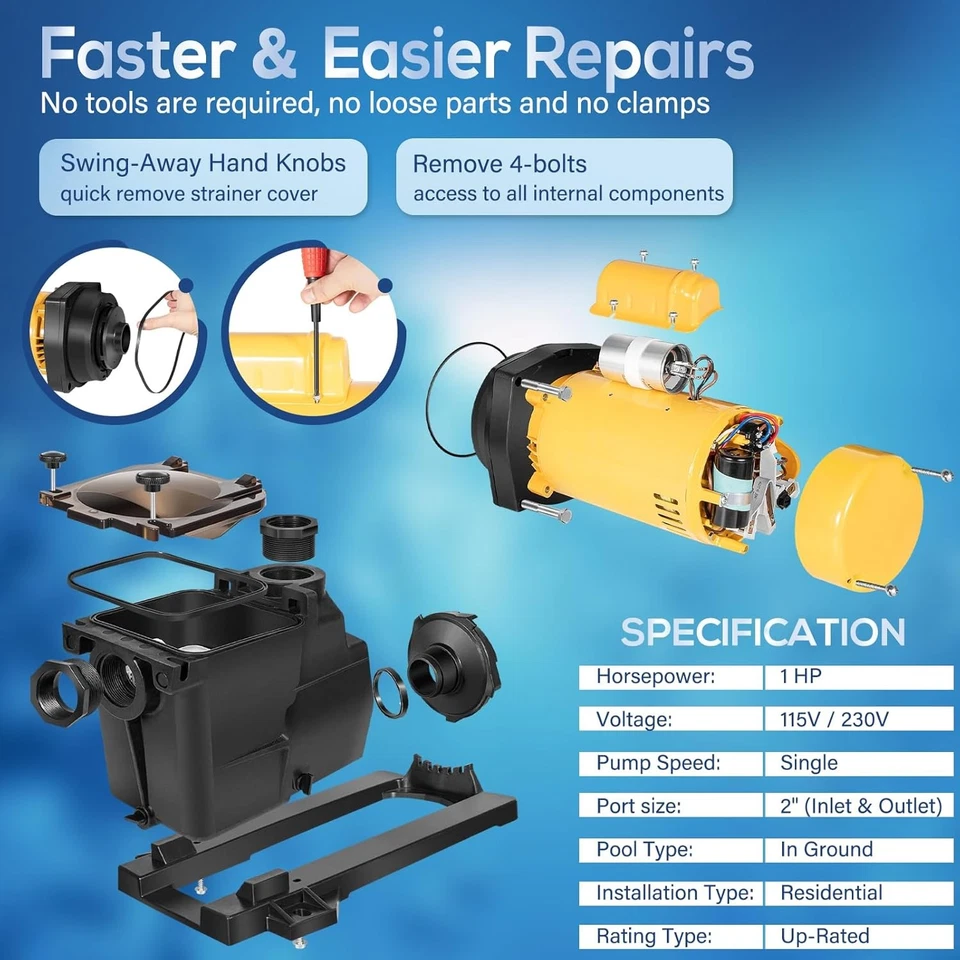 SP2607X10 for Hayward Super Pump W3SP2607X10 1HP Single Speed Pool Pump 115/230V - Image 4 of 4
