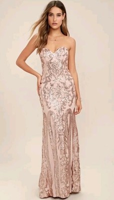 LuLu's Rebecca Rose Gold Strapless Sequin Maxi Dress Bariano Small EUC