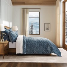 EVERGRACE Velvet Quilt Set Full Queen 92"x96" Diamond Stitch 3PC Luxe Velvet New