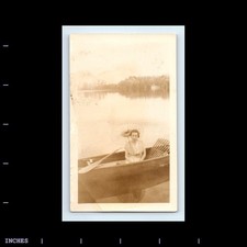 Old Vintage Photo WOMAN WITH UMBRELLA SITTING IN CANOE ON LAKE