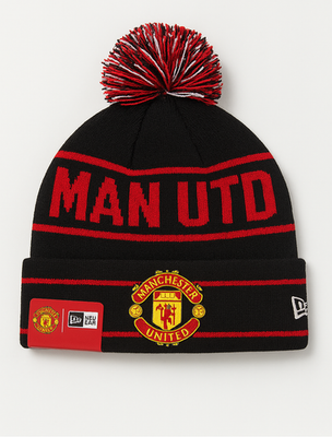 #ad New Era Manchester United Pom Pom Beanie Hat Black Red Knit Winter Official $32.95