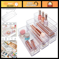 6-Piece Stackable Clear Drawer Organizer Set 9"x3"x2" Storage Bins for Makeup