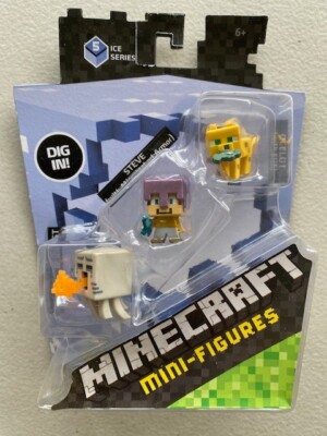 MINECRAFT STEVE, OCELOT, GHAST 3 FIGURE PACK NEW TOY