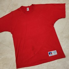 VTG 80s Russell Athletic Mens L Large USA Made Distressed Stained T Shirt Blank