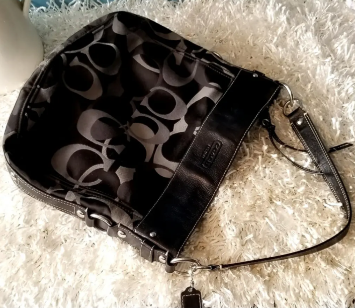 Coach Black Signature C Canvas Shoulder Bag With Leather Trim | eBay