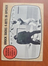 1968 Topps #151 World Series Game #1 Brock Socks 4 Hits in Opener HOF good shape