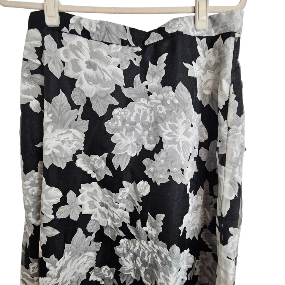 Maxi Falda Falda Floral Truly Zac Posen Mujer 12 Negra Gris Falda Midi Mujeres  Foto 2 de 4