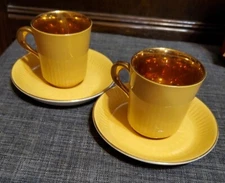 Figgjo Flint Norway Yellow With Gold Inside Espresso Cup With Saucer X 2
