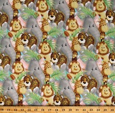 Cotton Elephants Lions Monkeys Hippos Nursery Kids Fabric Print by Yard D779.78