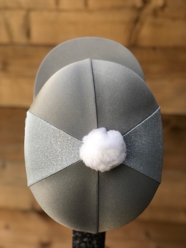 Horse Riding hat silk silver Grey glitz fur Pom, Wool Or Button Top - Picture 4 of 19