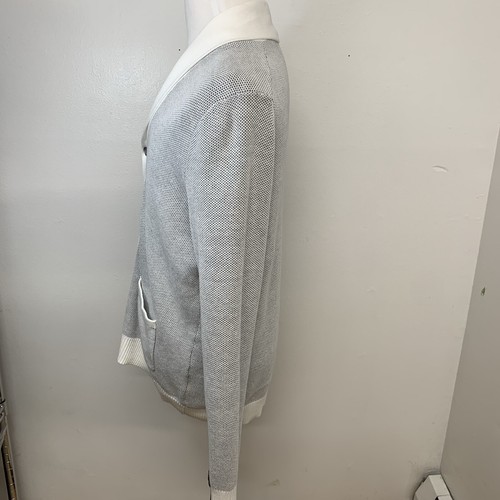 INC Cardigan Men Large Button Up White Gray Texture Grandpa Sweater 100% Cotton - Picture 4 of 11