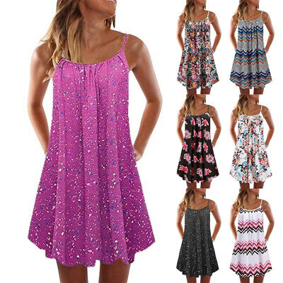 Womens Summer Beach Sleeveless Mini Tank Dress Casual Boho Holiday Sundress Plus