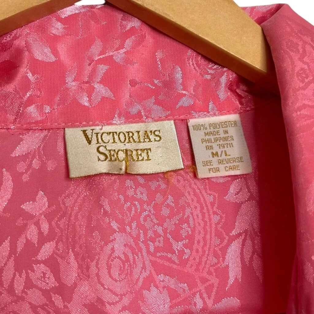 UNDERCOVER Abito camicia da notte Victoria Secret vintage etichetta oro rosa raso broccato bottoni