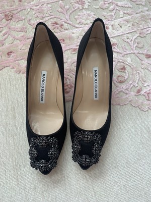 manolo blahnik hangisi 70 Size 35 Black Satin Jewel Pumps | eBay
