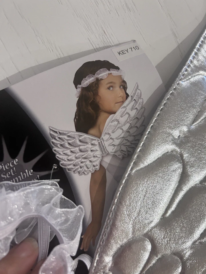 Nuevo con etiquetas Divertido Mundo Niñas Halloween Conjunto Alas de Ángel Diadema Tutú Falda Blanco Plata Foto 2 de 4