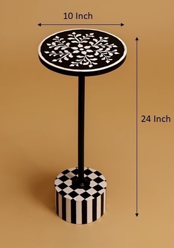 Black White Floral Drink Table – Handmade Round Accent Table – Side Table - Picture 3 of 7