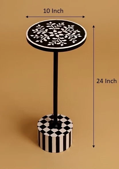 Black White Floral Drink Table – Handmade Round Accent Table – Side Table - Image 3 of 4