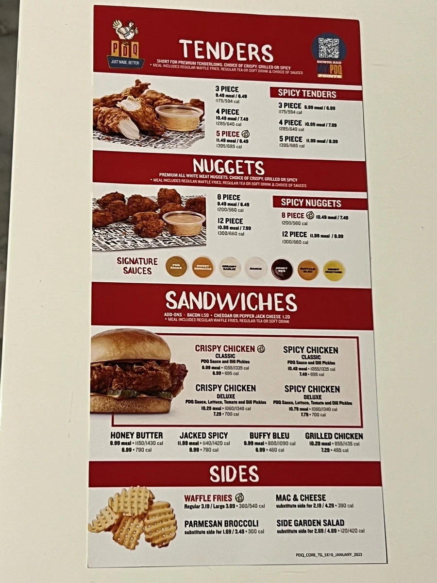 Pdq menu on sale