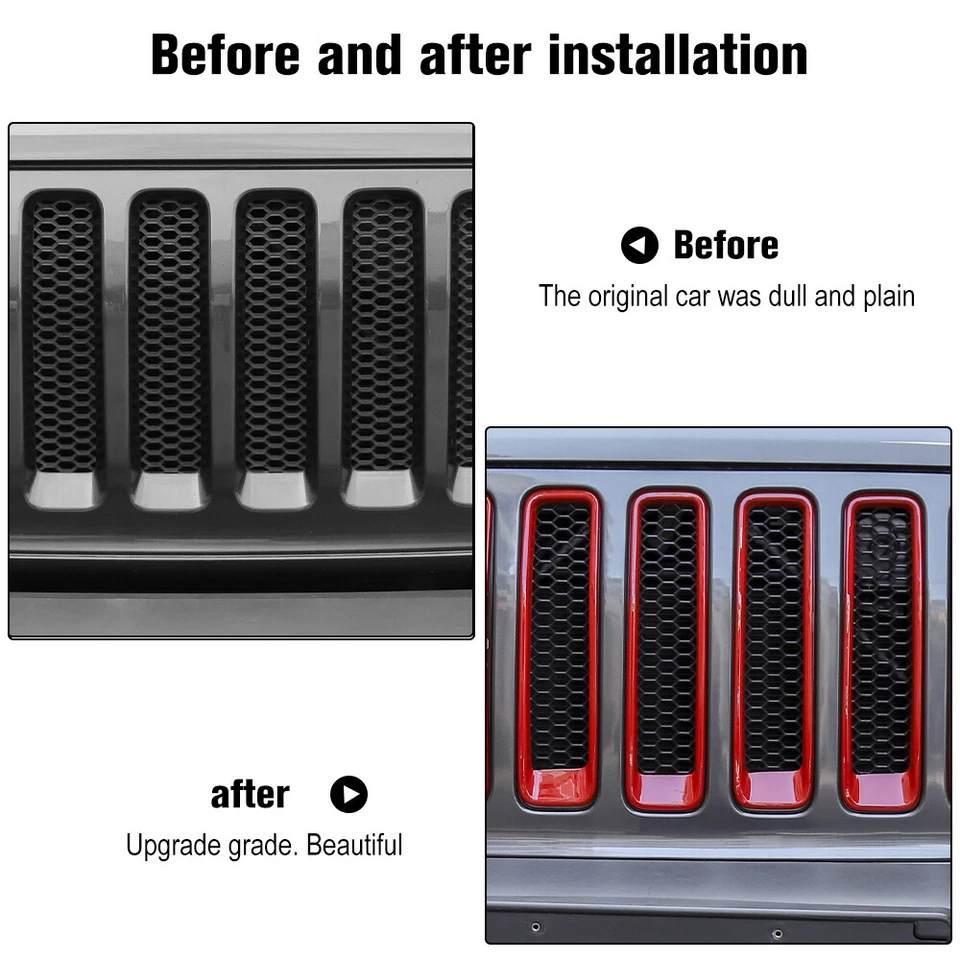 For Jeep Wrangler JL 18+ Red Front Grill Mesh Inserts Ring Cover Trim Rubicon - Изображение 3 из 4
