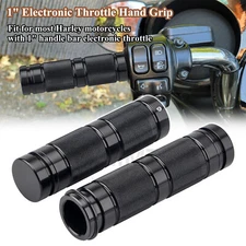 Black 1" Electronic Throttle Handlebar Hand Grips For Harley Fat Boy Road King