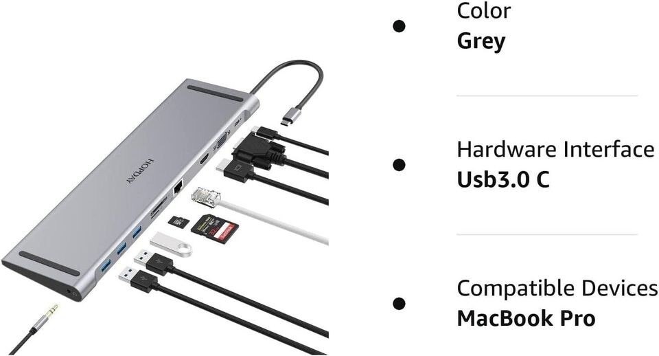 Estación de acoplamiento USB C para laptop HOPDAY 10 en 1 con doble pantalla, concentrador USB C, imagen 8