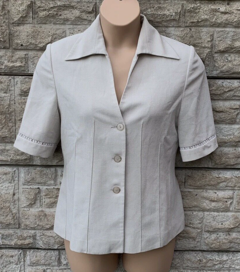 Ladies Wish Gold Beige Short Sleeved Lined V Neck Jacket Coat UK 14