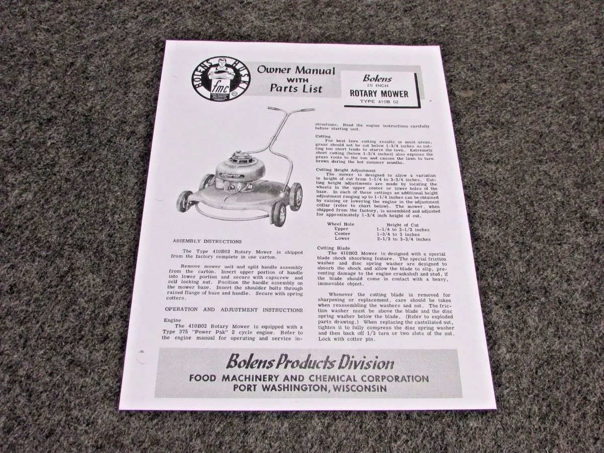 Bolens 20 inch cheap push mower manual