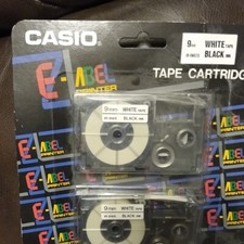 Genuine Casio EZ Label Printer Cartridge WHITE TAPE black ink 9 mm FACTORY SEALE
